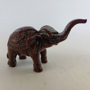 Vintage Chinese Asian Red Resin Elephant trunk up Figure Statue